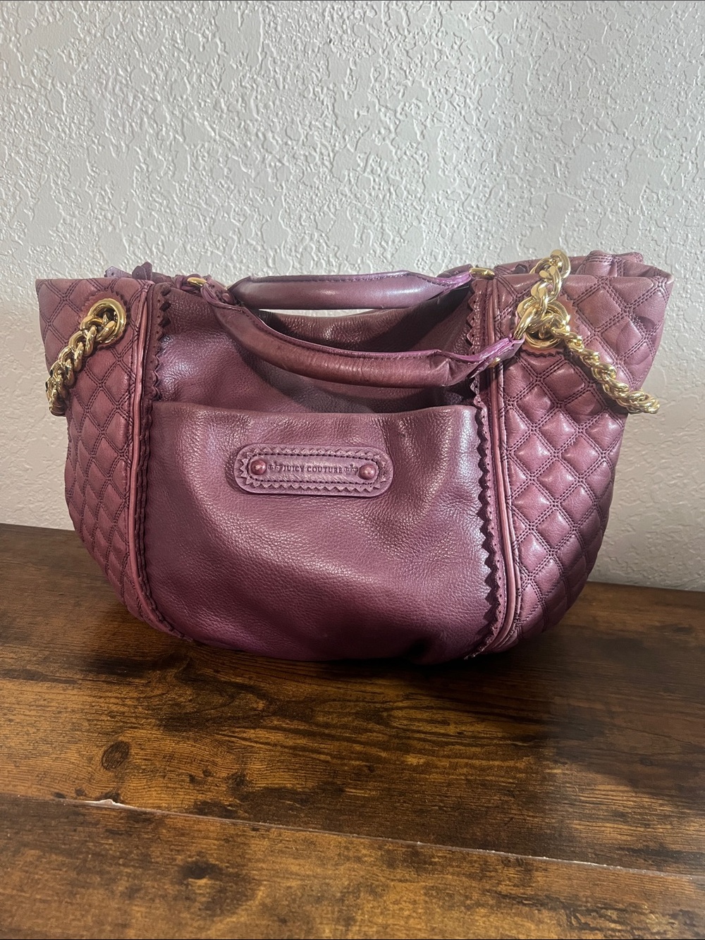 Beautiful Juicy Couture Plum Quilted Leather Hobo with Gold Chain